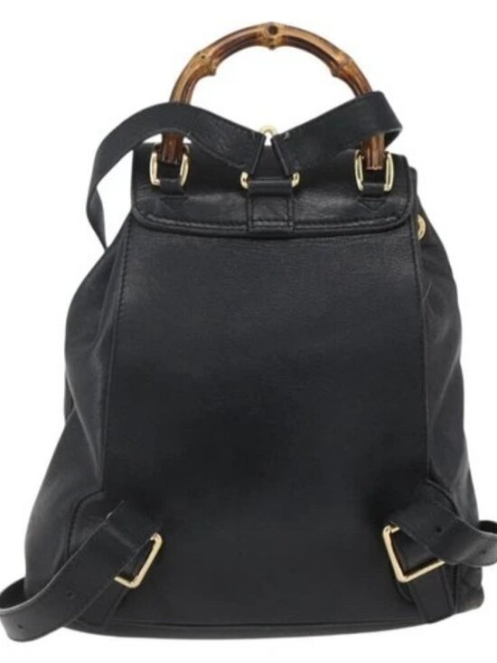 GUCCI Bamboo Backpack Leather Black Gold 003 1956 0030 Auth ka1325A main image 5